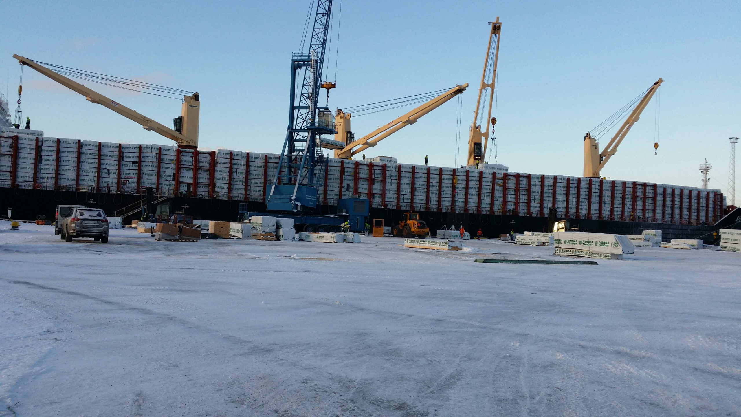A freight ship loaded with timber, from SWEFL’s photography, with an animated sky treatment